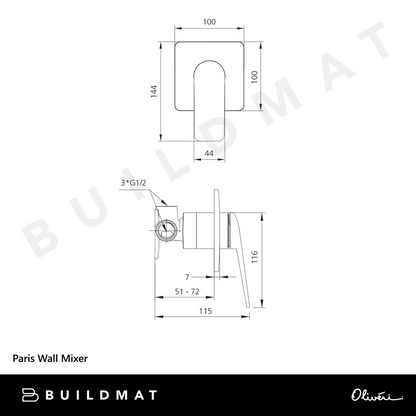 Oliveri Paris Wall Mixer Complete Kit Matte Black Lead Free