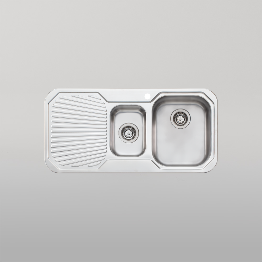 Oliveri Petite 1 And 1/2 Bowl Sink With Left Drainboard Stainless Steel