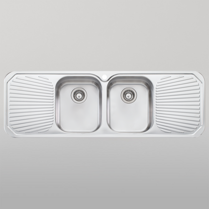 Oliveri Petite Double Bowl Sink With Double Drainer Stainless Steel