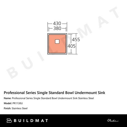 Oliveri Professional Series Single Standard Bowl Undermount Sink Stainless Steel