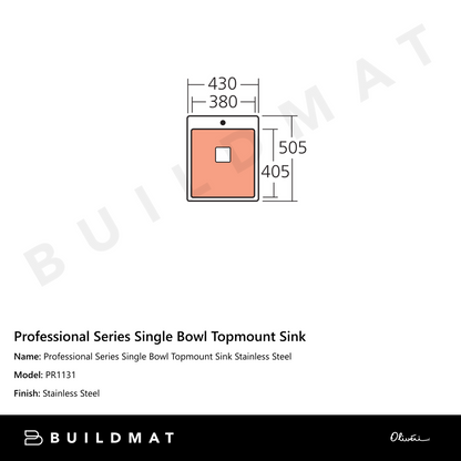 Oliveri Professional Series Single Bowl Topmount Sink Stainless Steel