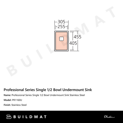 Oliveri Professional Series Single 1/2 Bowl Undermount Sink Stainless Steel