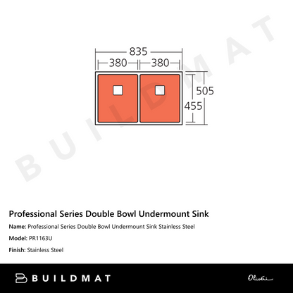 Oliveri Professional Series Double Bowl Undermount Sink Stainless Steel
