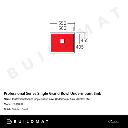 Oliveri Professional Series Single Grand Bowl Undermount Sink Stainless Steel