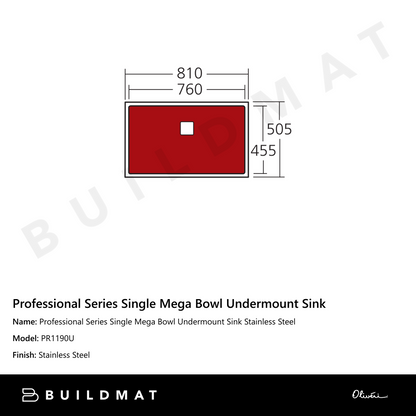 Oliveri Professional Series Single Mega Bowl Undermount Sink Stainless Steel