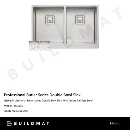 Oliveri Professional Butler Series Double Bowl Sink With Apron Stainless Steel
