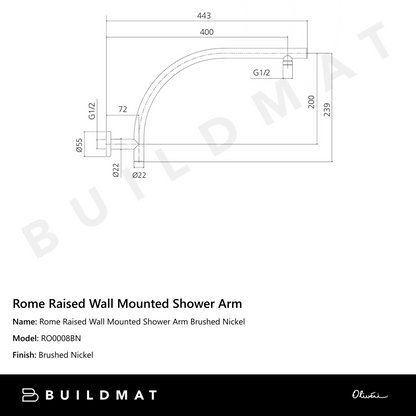 Oliveri Rome Raised Wall Mounted Shower Arm Brushed Nickel