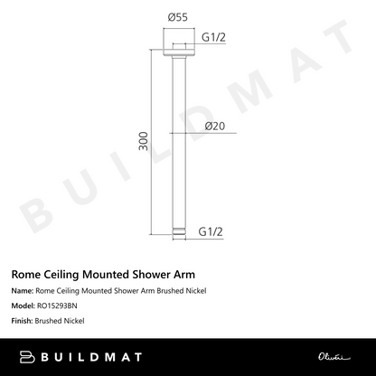 Oliveri Rome Ceiling Mounted Shower Arm Brushed Nickel