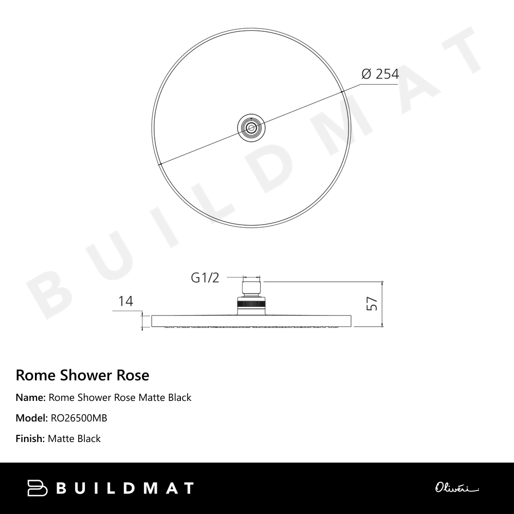 Oliveri Rome Shower Rose Matte Black