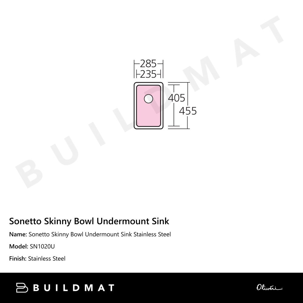 Oliveri Sonetto Skinny Bowl Undermount Sink Stainless Steel