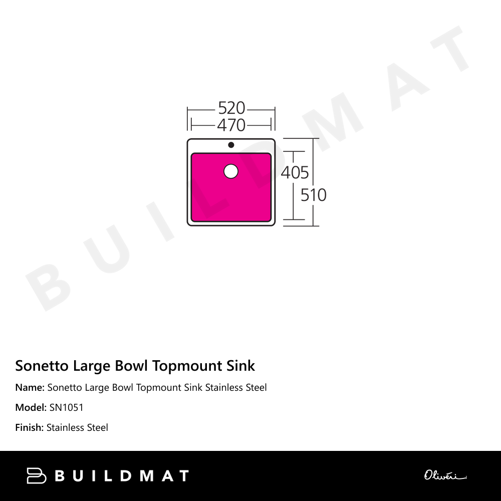 Oliveri Sonetto Large Bowl Topmount Sink Stainless Steel