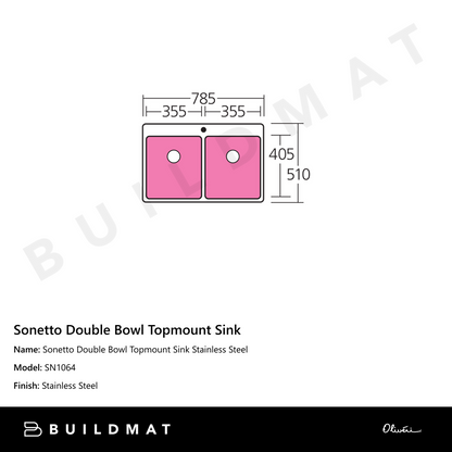 Oliveri Sonetto Double Bowl Topmount Sink Stainless Steel