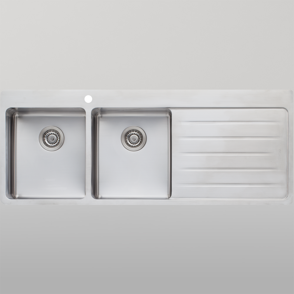 Oliveri Sonetto Double Bowl Topmount Sink with Right Drainboard