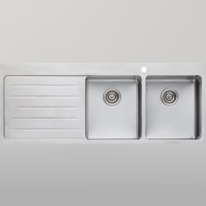 Oliveri Sonetto Double Bowl Topmount Sink with Left Drainboard