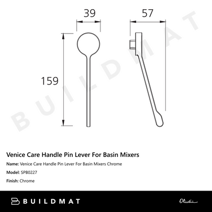 Oliveri Venice Care Handle Pin Lever For Basin Mixers Chrome