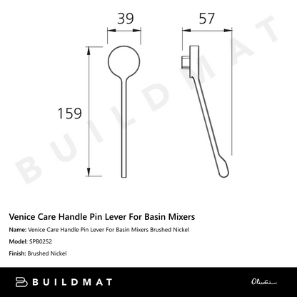 Oliveri Venice Care Handle Pin Lever For Basin Mixers Brushed Nickel