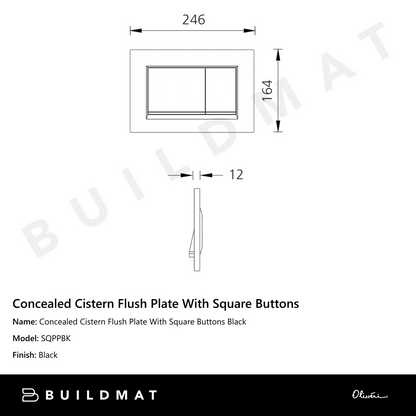 Oliveri Concealed Cistern Flush Plate With Square Buttons Black