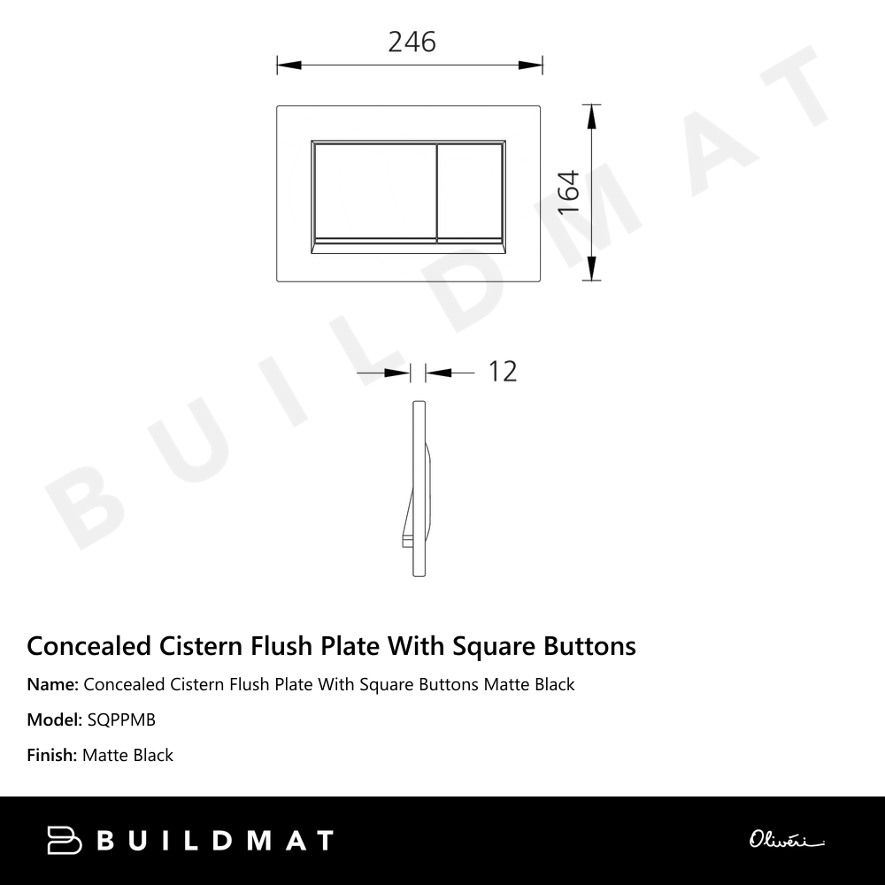 Oliveri Concealed Cistern Flush Plate With Square Buttons Matte Black