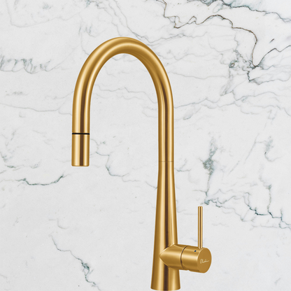 Oliveri Essente Stainless Steel Goose Neck Pull Out Mixer Brushed Gold