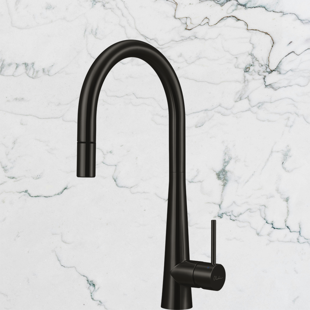 Oliveri Essente Stainless Steel Goose Neck Pull Out Mixer Brushed Black