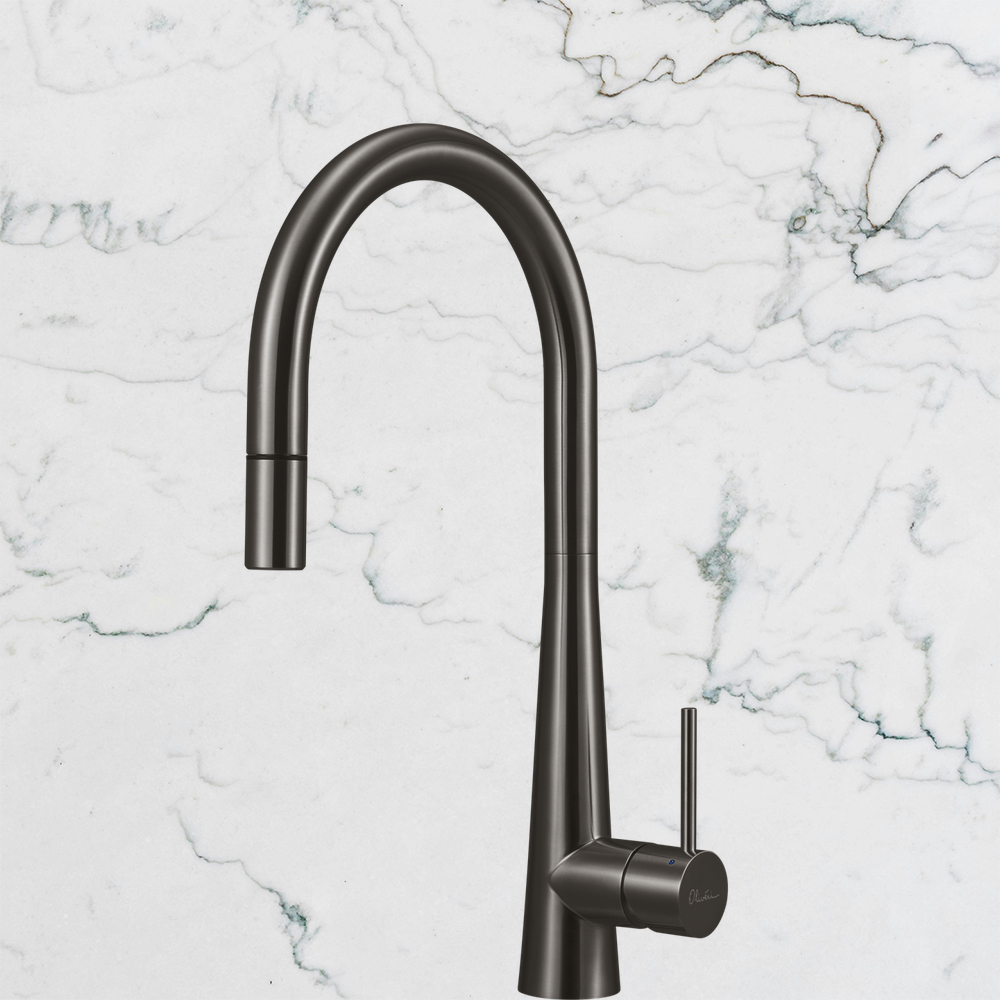 Oliveri Essente Stainless Steel Goose Neck Pull Out Mixer Gunmetal