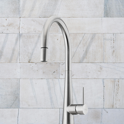 Oliveri Essente Stainless Steel Goose Neck Pull Out Mixer Stainless Steel