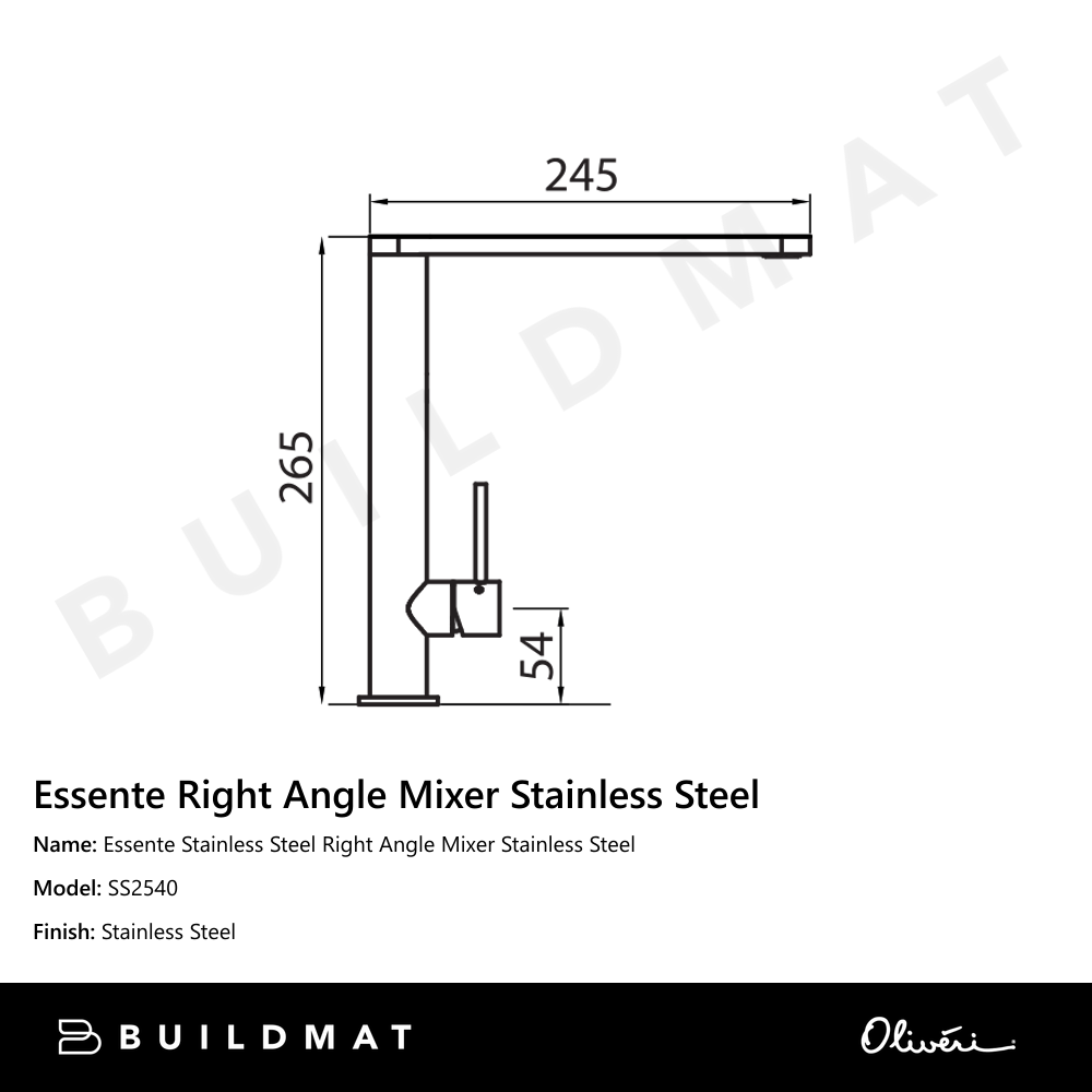 Oliveri Essente Stainless Steel Right Angle Mixer Stainless Steel