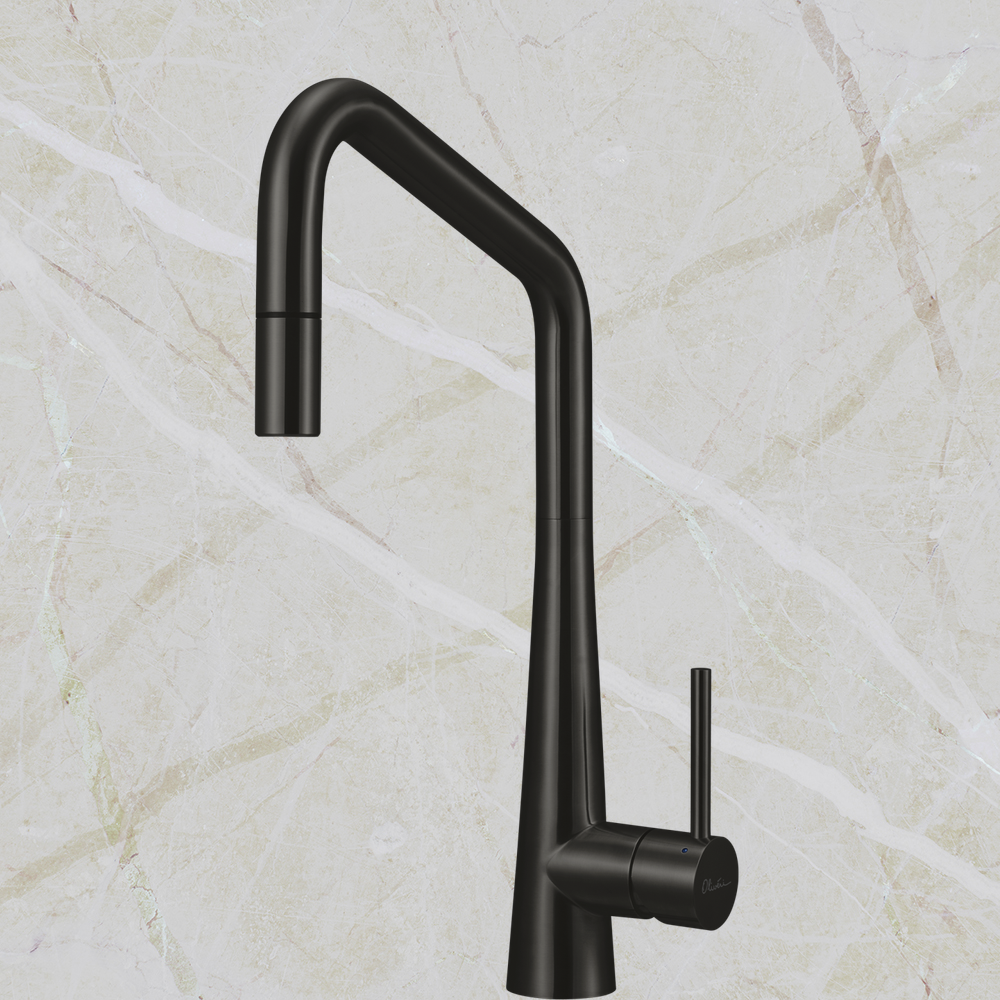Oliveri Essente Stainless Steel Square Goose Neck Pull Out Mixer Brushed Black