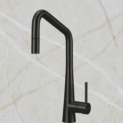 Oliveri Essente Stainless Steel Square Goose Neck Pull Out Mixer Brushed Black