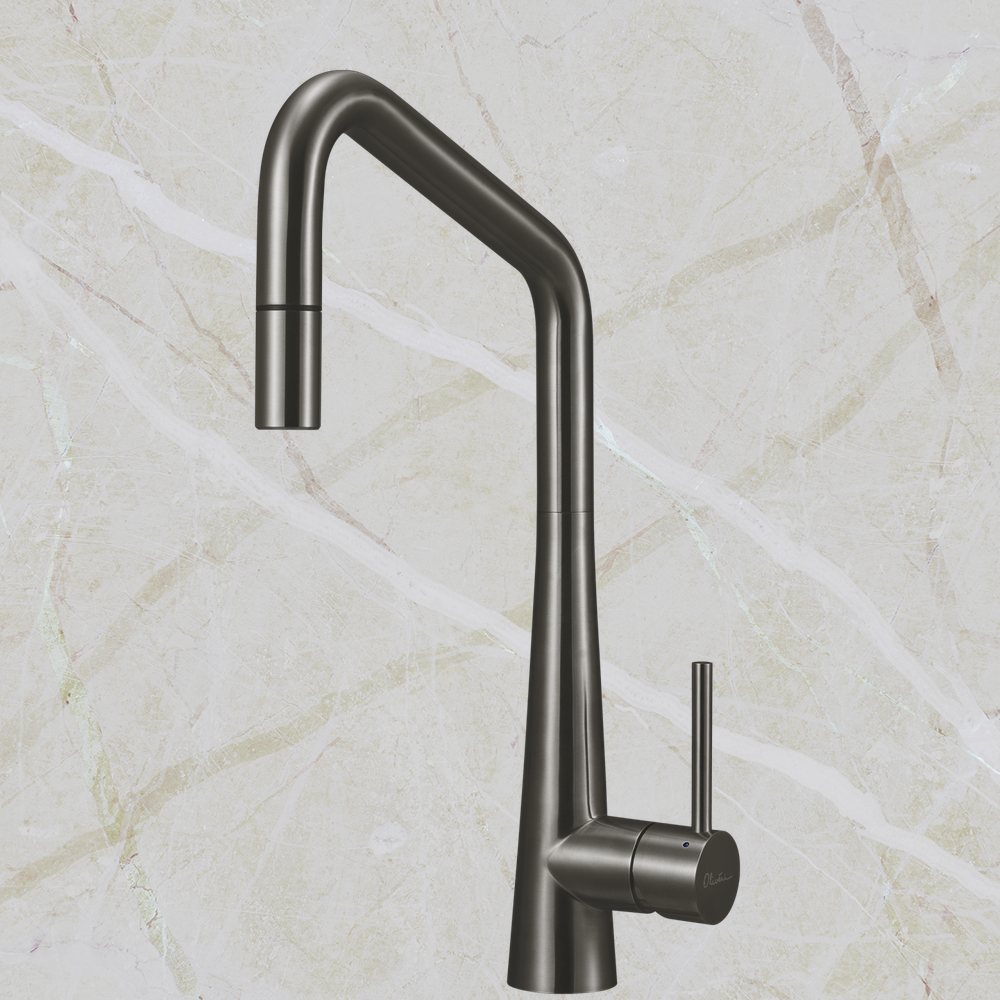 Oliveri Essente Stainless Steel Square Goose Neck Pull Out Mixer Gunmetal