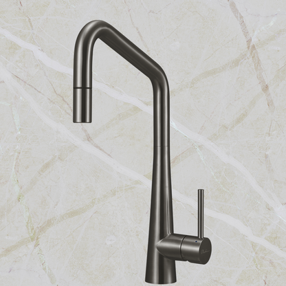 Oliveri Essente Stainless Steel Square Goose Neck Pull Out Mixer Gunmetal