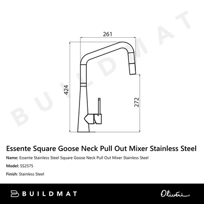 Oliveri Essente Stainless Steel Square Goose Neck Pull Out Mixer Stainless Steel