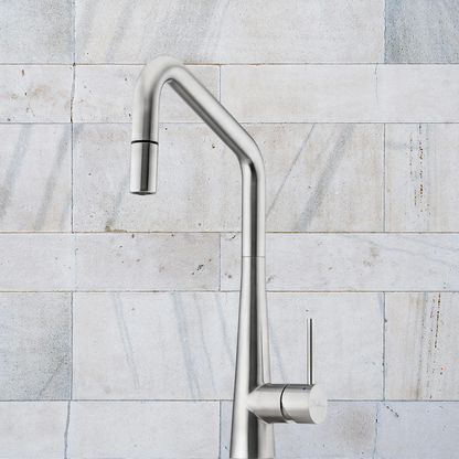 Oliveri Essente Stainless Steel Square Goose Neck Pull Out Mixer Stainless Steel