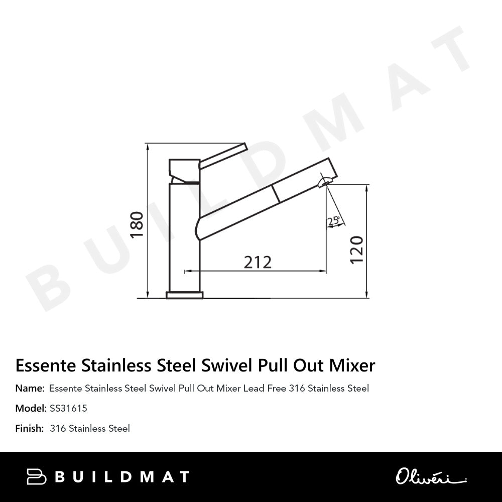 Oliveri Essente 316 Stainless Steel Swivel Pull Out Mixer Lead Free