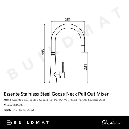 Oliveri Essente 316 Stainless Steel Goose Neck Pull Out Mixer Lead Free