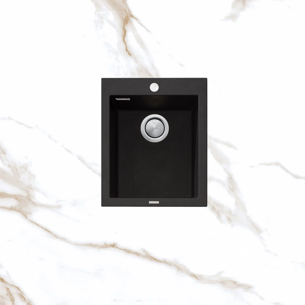Oliveri Santorini Standard Bowl Topmount Sink 1TH with Overflow Black