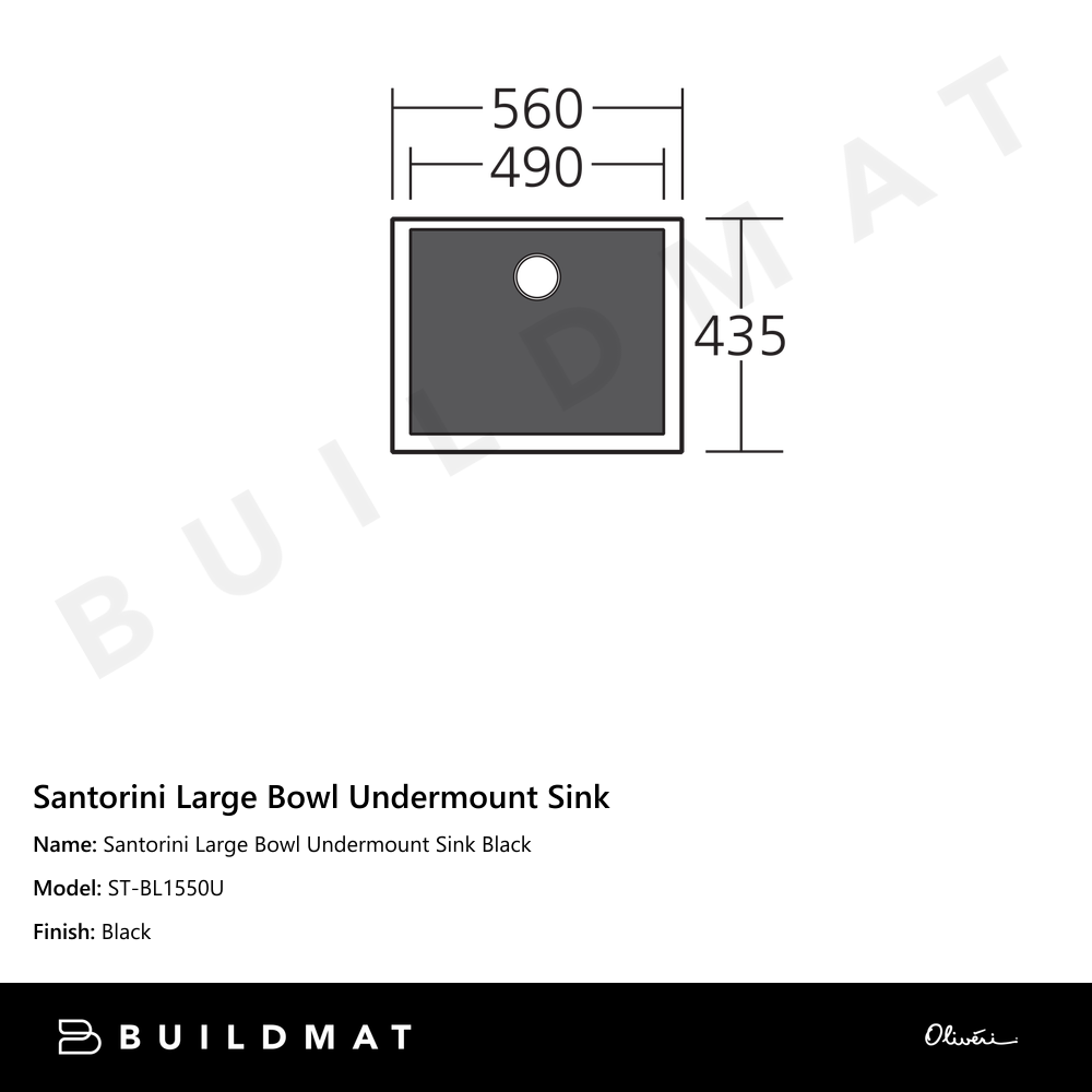 Oliveri Santorini Large Bowl Undermount Sink Black