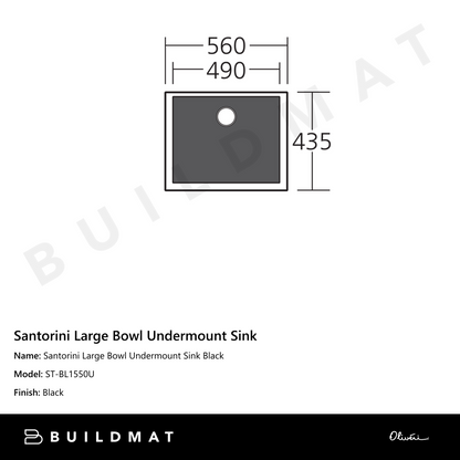 Oliveri Santorini Large Bowl Undermount Sink Black