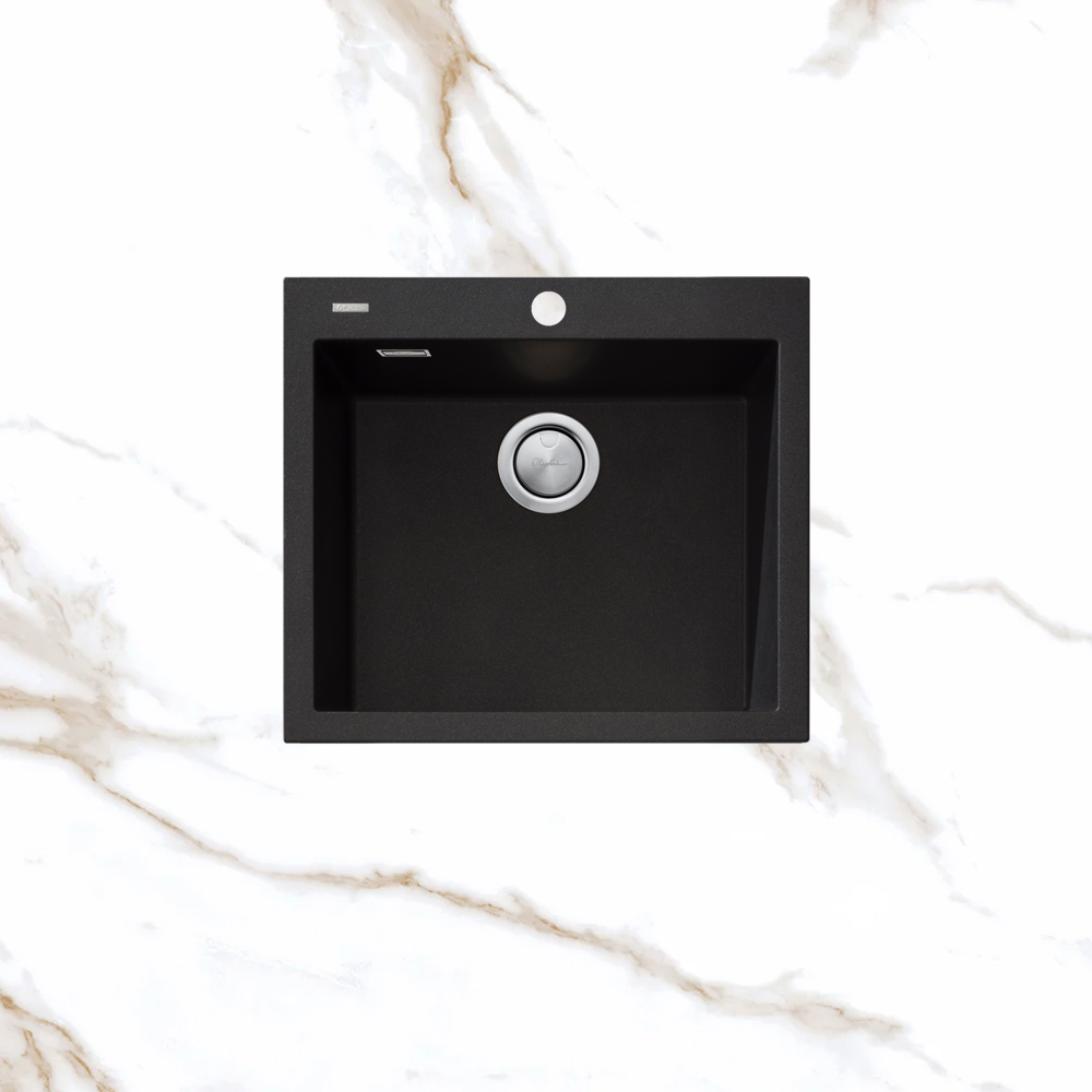 Oliveri Santorini Large Bowl Topmount Sink 1TH with Overflow Black