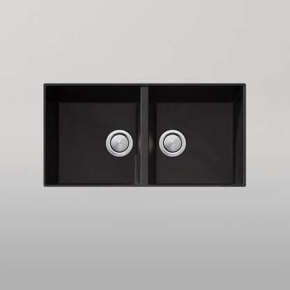 Oliveri Santorini Double Bowl Undermount Sink with Overflow Black