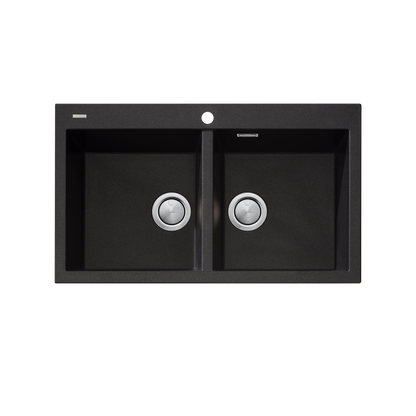 Oliveri Santorini Double Bowl Topmount Sink 1TH with Overflow Black