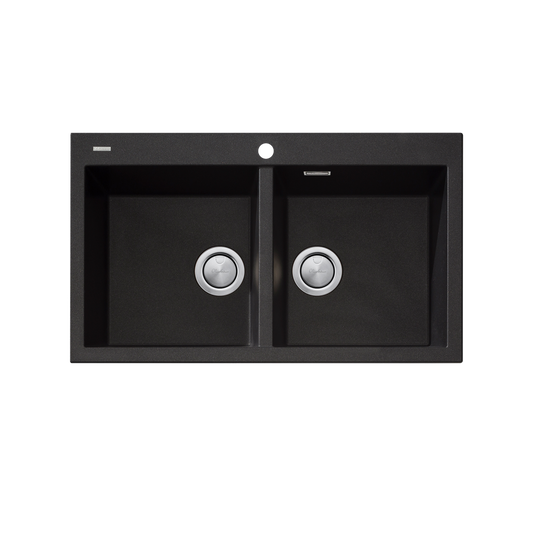 Oliveri Santorini Double Bowl Topmount Sink 1TH with Overflow Black