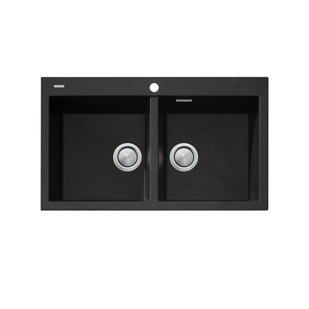 Oliveri Santorini Double Bowl Topmount Sink 1TH with Overflow Black