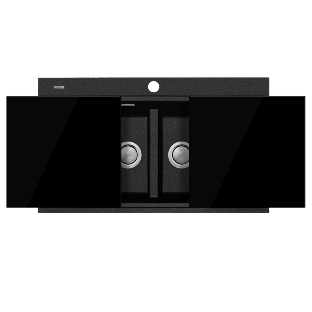 Oliveri Santorini Double Bowl Topmount Sink 1TH Overflow with Glass Top Black