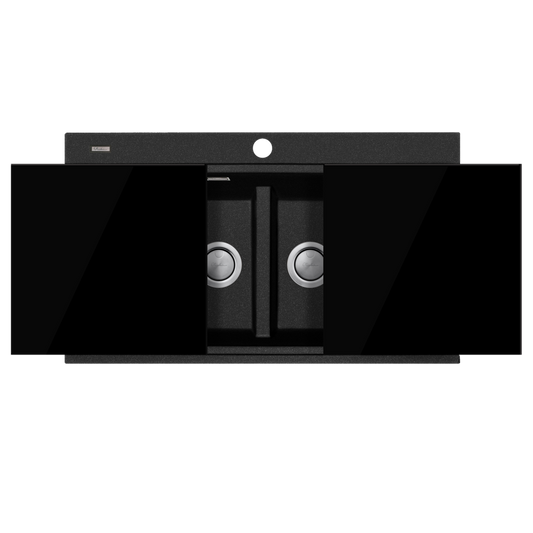 Oliveri Santorini Double Bowl Topmount Sink 1TH Overflow with Glass Top Black
