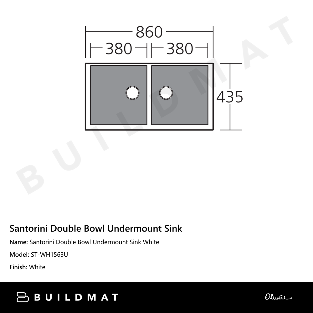 Oliveri Santorini Double Bowl Undermount Sink White