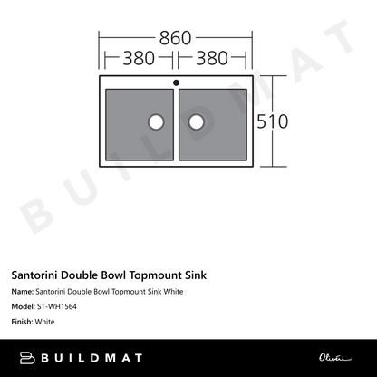 Oliveri Santorini Double Bowl Topmount Sink White