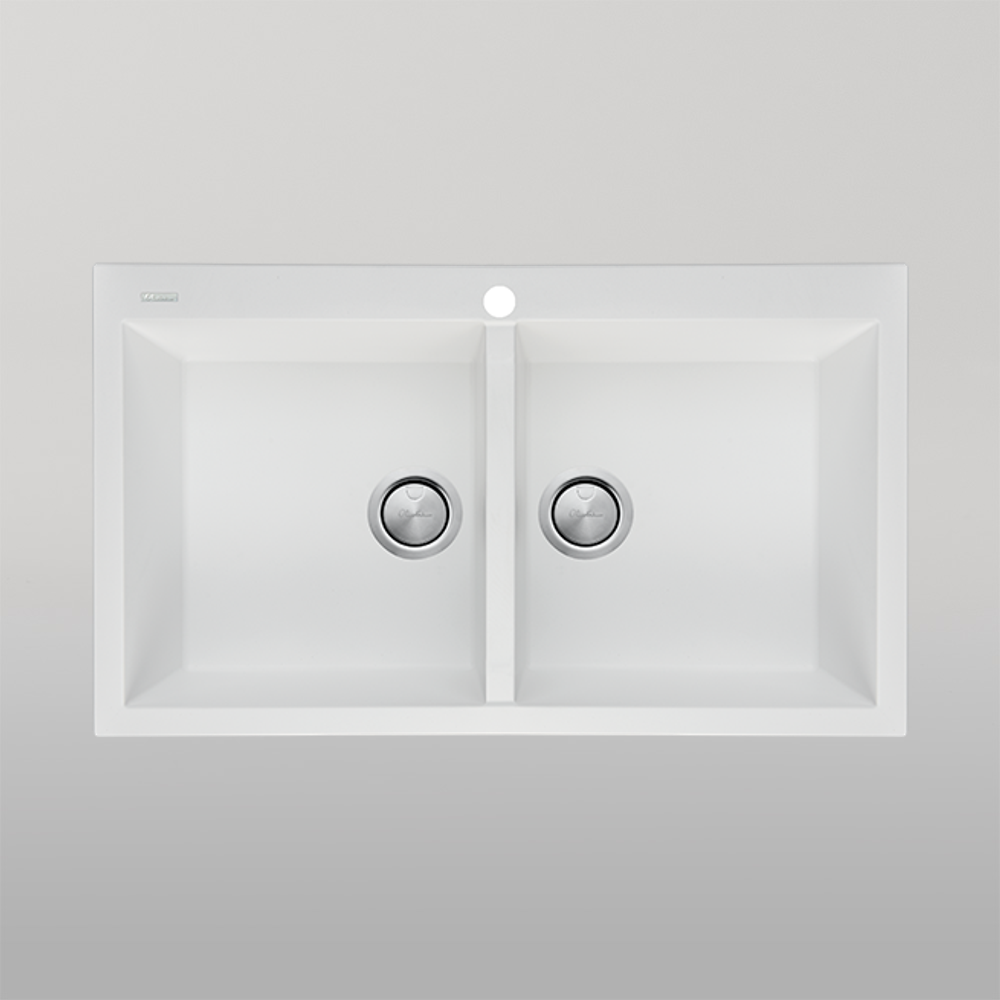 Oliveri Santorini Double Bowl Topmount Sink with Overflow White