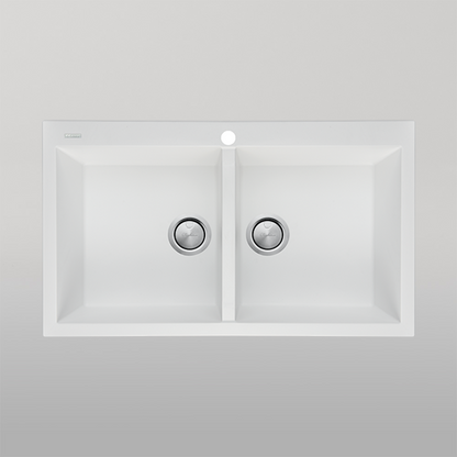 Oliveri Santorini Double Bowl Topmount Sink with Overflow White