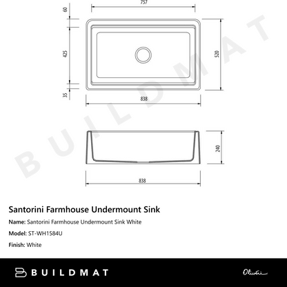 Oliveri Santorini Farmhouse Undermount Sink White